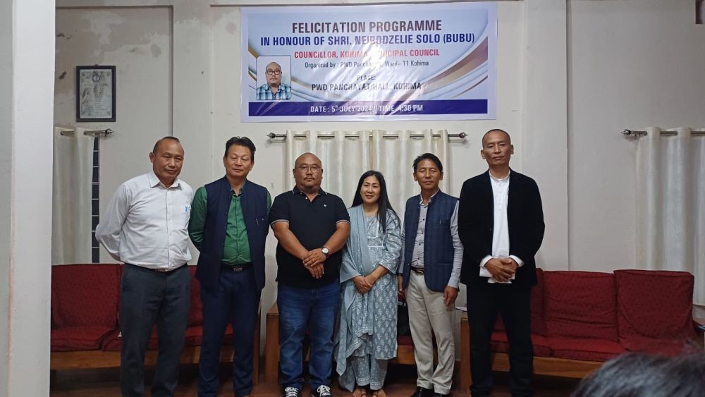 KMC councillor Neibodzelie with others during felicitation programme on July 5. (Morung Photo)